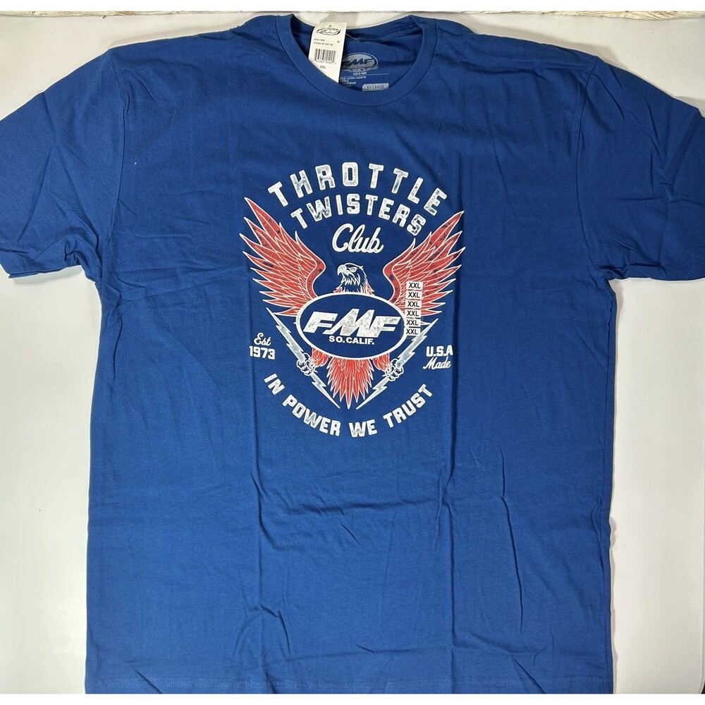NWT XXL FMF Racing Throttle Twisters In Power We Trust Tee Blue Motorcycle